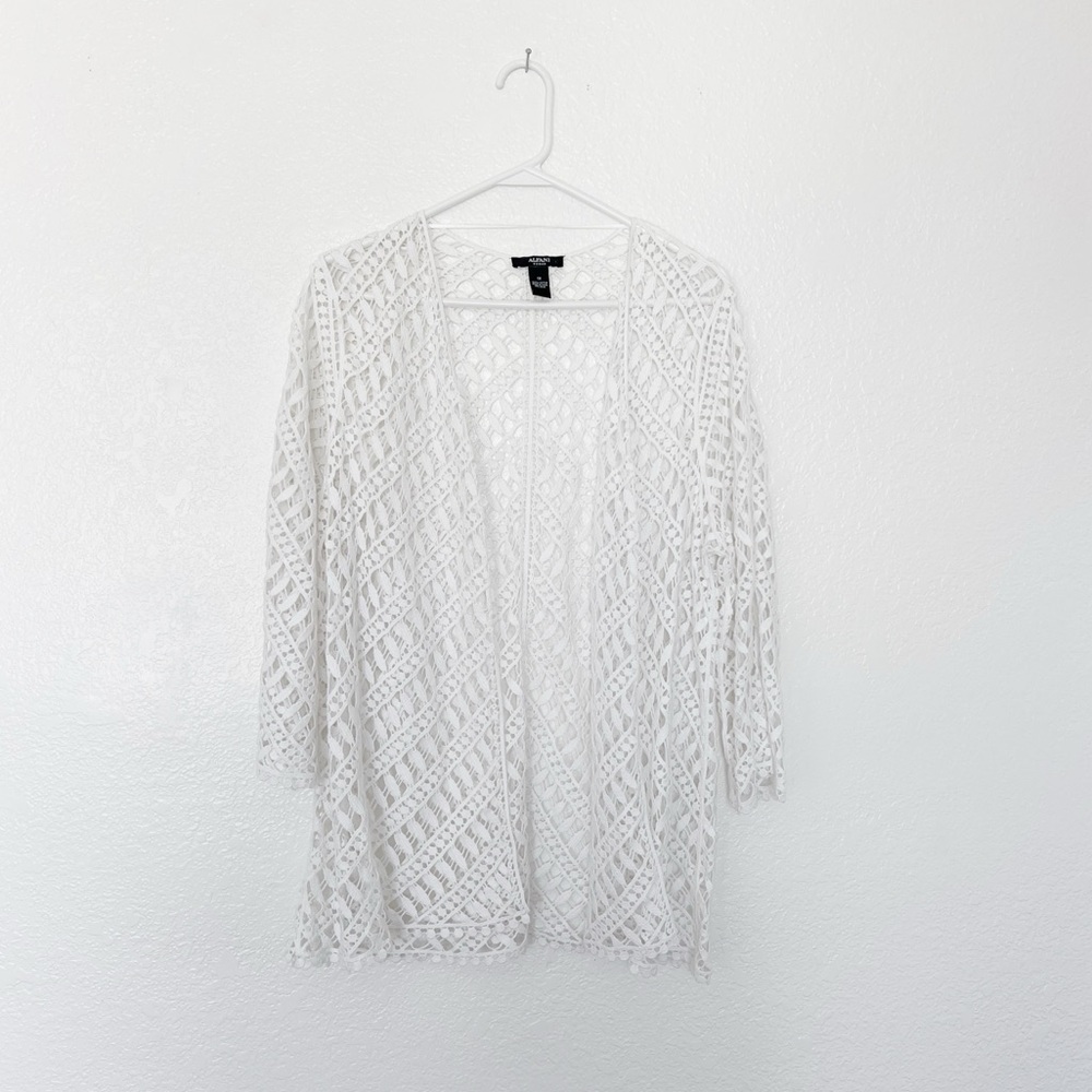 Alfani White Crochet Openwork Cardigan Sweater Open Knit Cover Up Top Jacket 1X